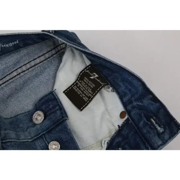 7 FOR ALL MANKIND Blue Denim Ripped Distressed Straight Leg Jeans Pants Size 26